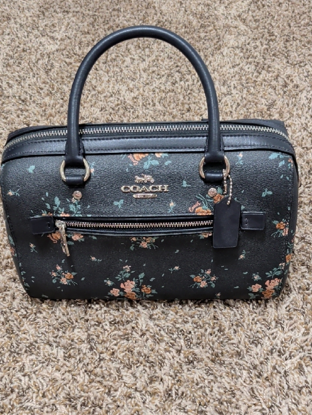 Coach Rowan mightnight navy rose bouquet floral dome satchel bag - Picture 6 of 13